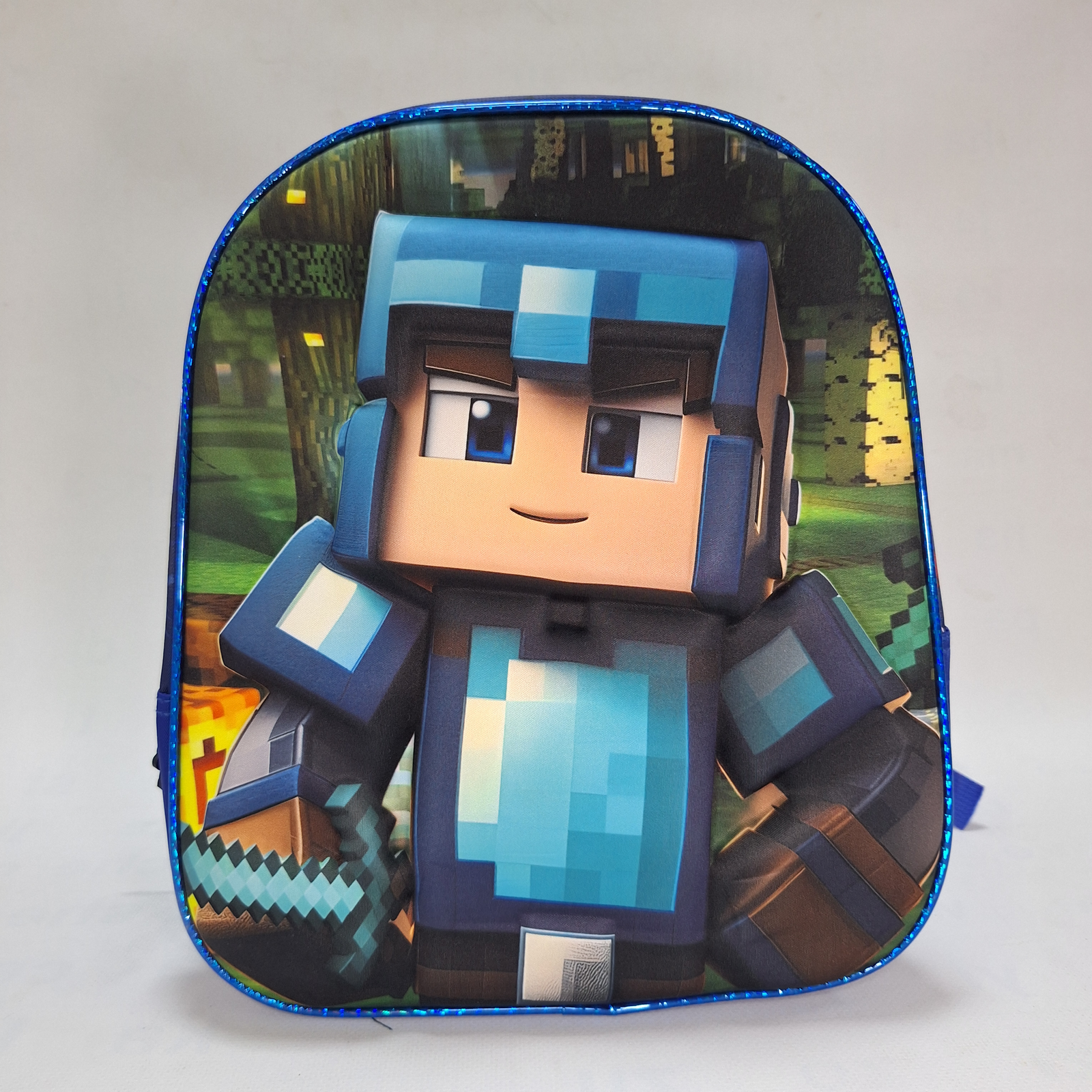 حقيبة ظهر مدرسية للأطفال ماينكرافت ثلاثية الأبعاد - أزرق ملكي (KIDS-MINECRAFT-3D-BL) 🎒⛏️