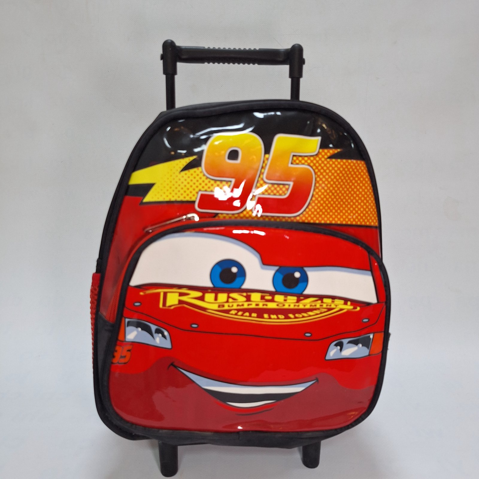 حقيبة مدرسية ترولي بعجلات للأطفال سيارات ماكوين 95 - أحمر وأسود (KIDS-TROLLEY-MCQUEEN-RD) 🎒🚗💨