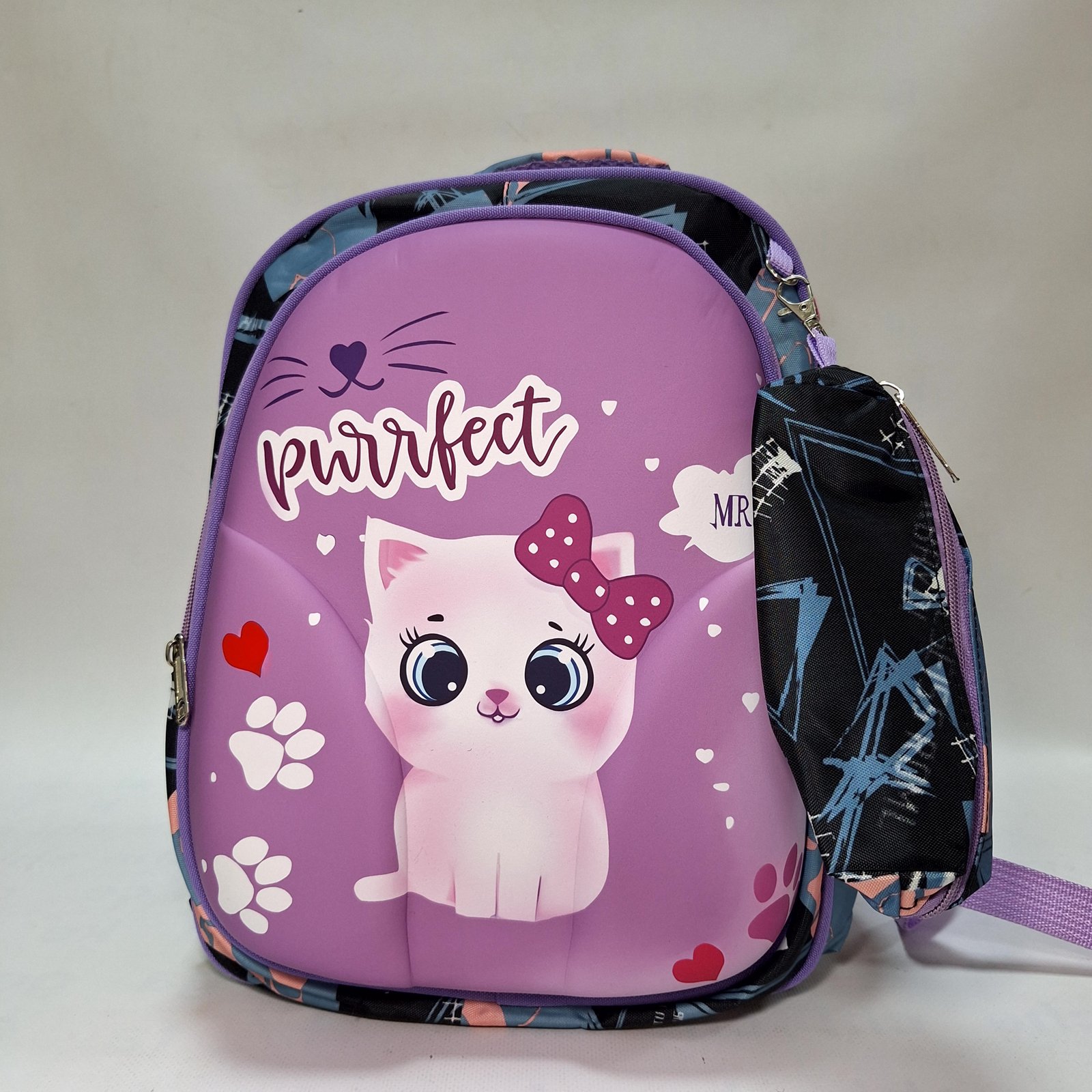 حقيبة ظهر مدرسية طبية القطة كيتي مع مقلمة ملحقة - بنفسجي لافندر ونقوش جرافيك (KIDS-PURRFECT-CAT-ORTH
