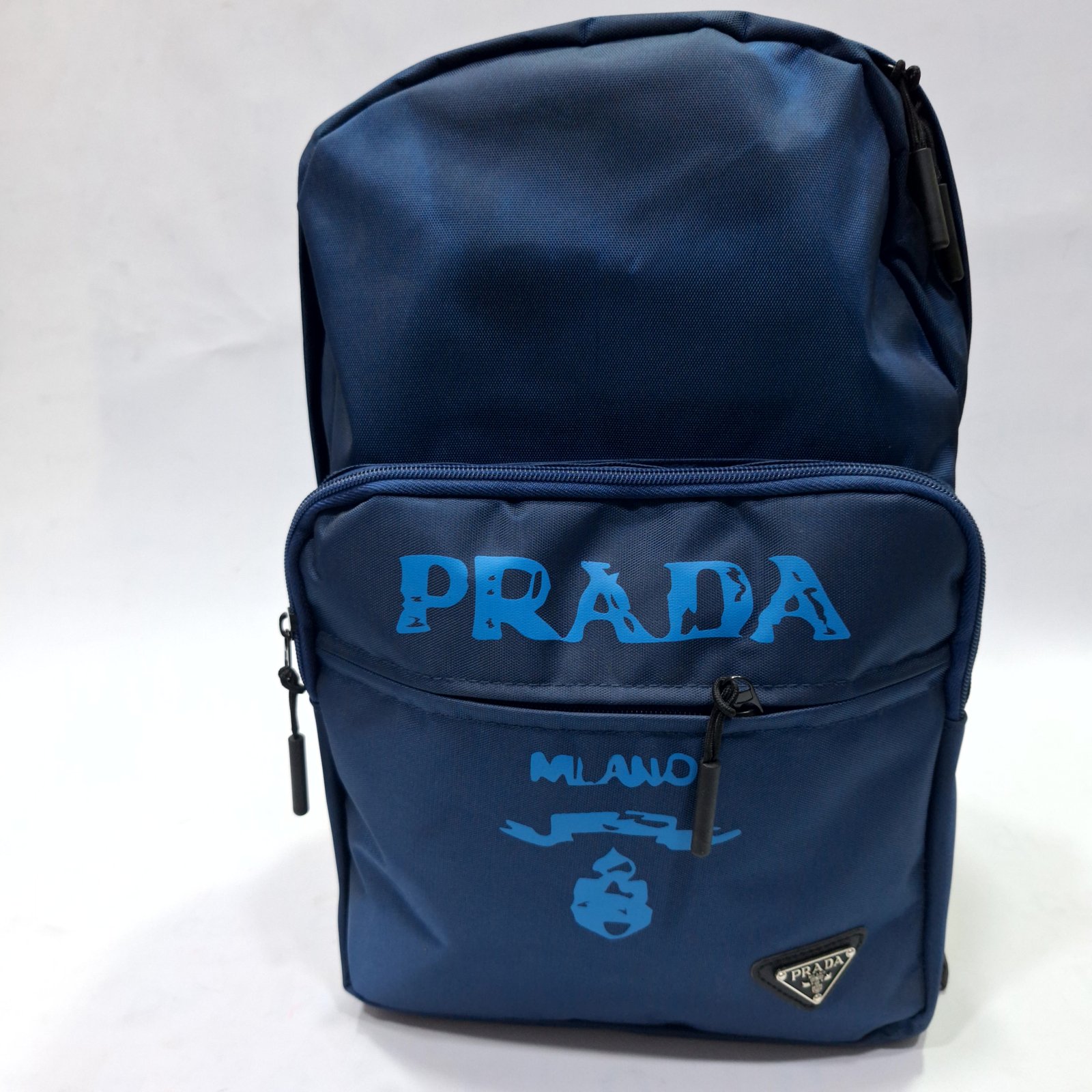 حقيبة ظهر مدرسية وشبابية برادا ميلانو كاجوال - أزرق بترولي وأسود (STUDENT-PRADA-MILANO-BL) 🎒🇮🇹✨