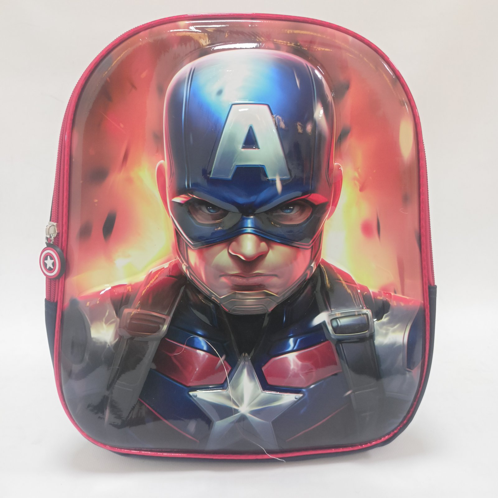 حقيبة ظهر مدرسية للأطفال كابتن أمريكا ثلاثية الأبعاد - كحلي وأحمر ناري برّاق (KIDS-CAPTAIN-AMERICA-3