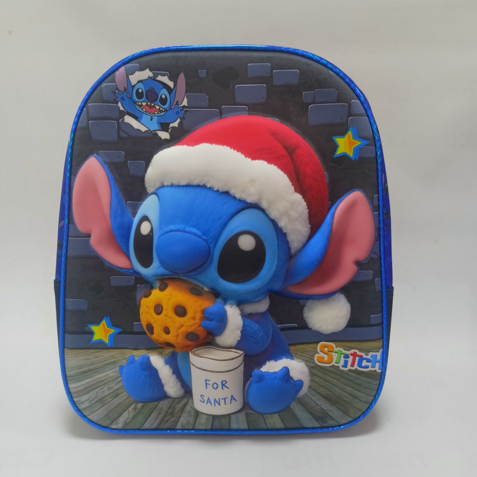 حقيبة ظهر مدرسية للأطفال ستيتش بابا نويل ثلاثية الأبعاد - أزرق ملكي برّاق (KIDS-STITCH-SANTA-3D-BL) 