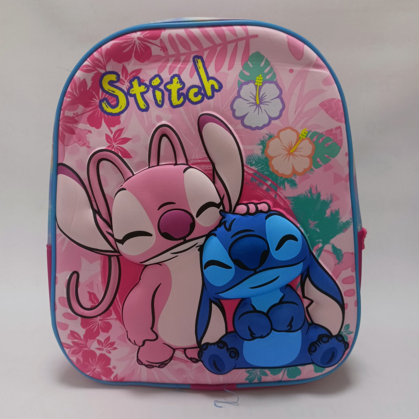 حقيبة ظهر مدرسية للأطفال ستيتش وأنجل ثلاثية الأبعاد - وردي هاواي وسماوي (KIDS-STITCH-ANGEL-TROPICAL-
